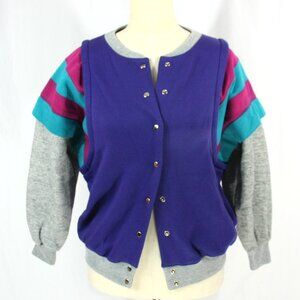 Vintage Kids MJ Workout Snap Front Fleece Lined Sweat Jacket Purple M 1980s